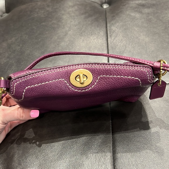 Coach Plum Leather Wristlet with Contrast Stitching & Gold Hardware - Picture 3 of 5